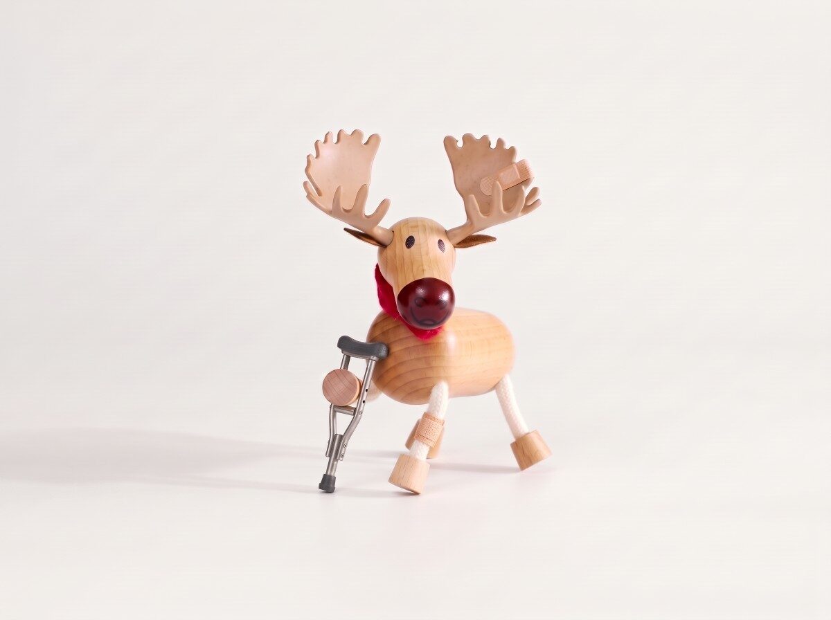 An Anamalz moose with a bandage on its leg